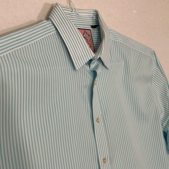 Thomas Pink Shirt, Slim Fit Formal Bengal Stripe Poplin, Single Cuff, 15.5 - Picture 3 of 11